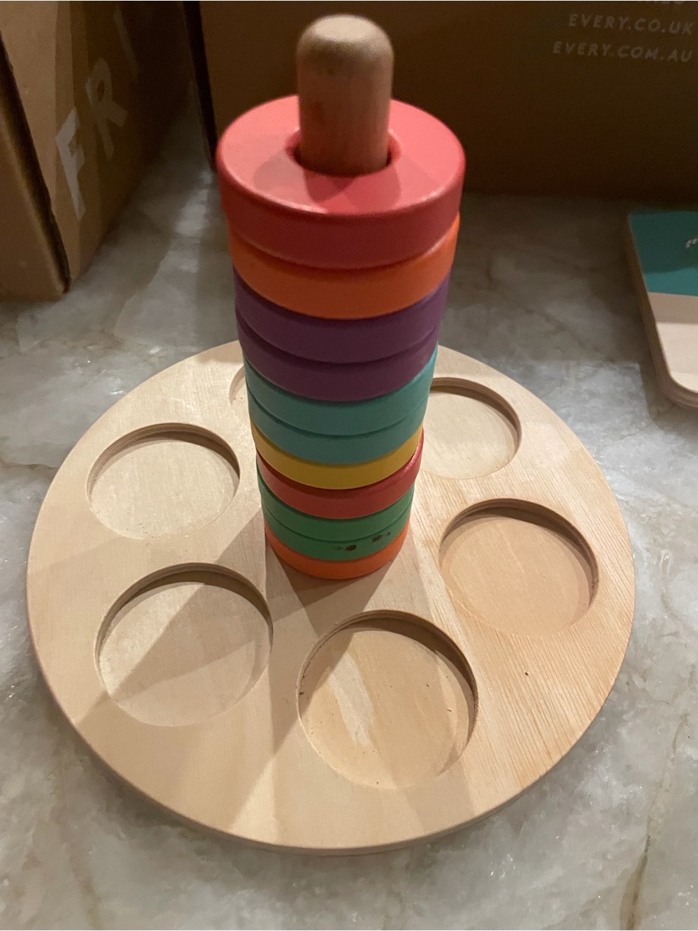 Wooden Color Stack Ring Toy - Rainbow Pastel